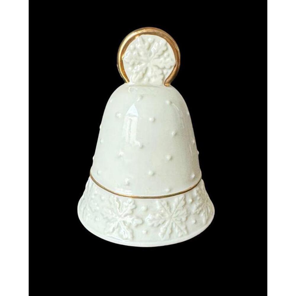 Lenox Beige Snowflake Porcelain Bell w/ Gold Trim